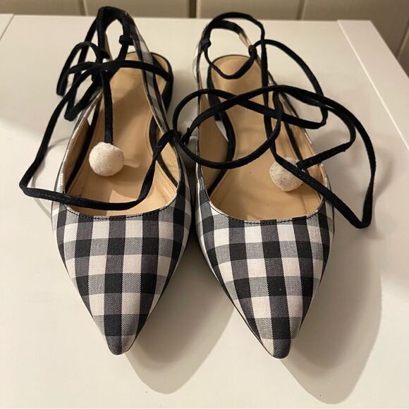 J. Crew Slingback Gingham Lace-Up Flats - Picture 1 of 4